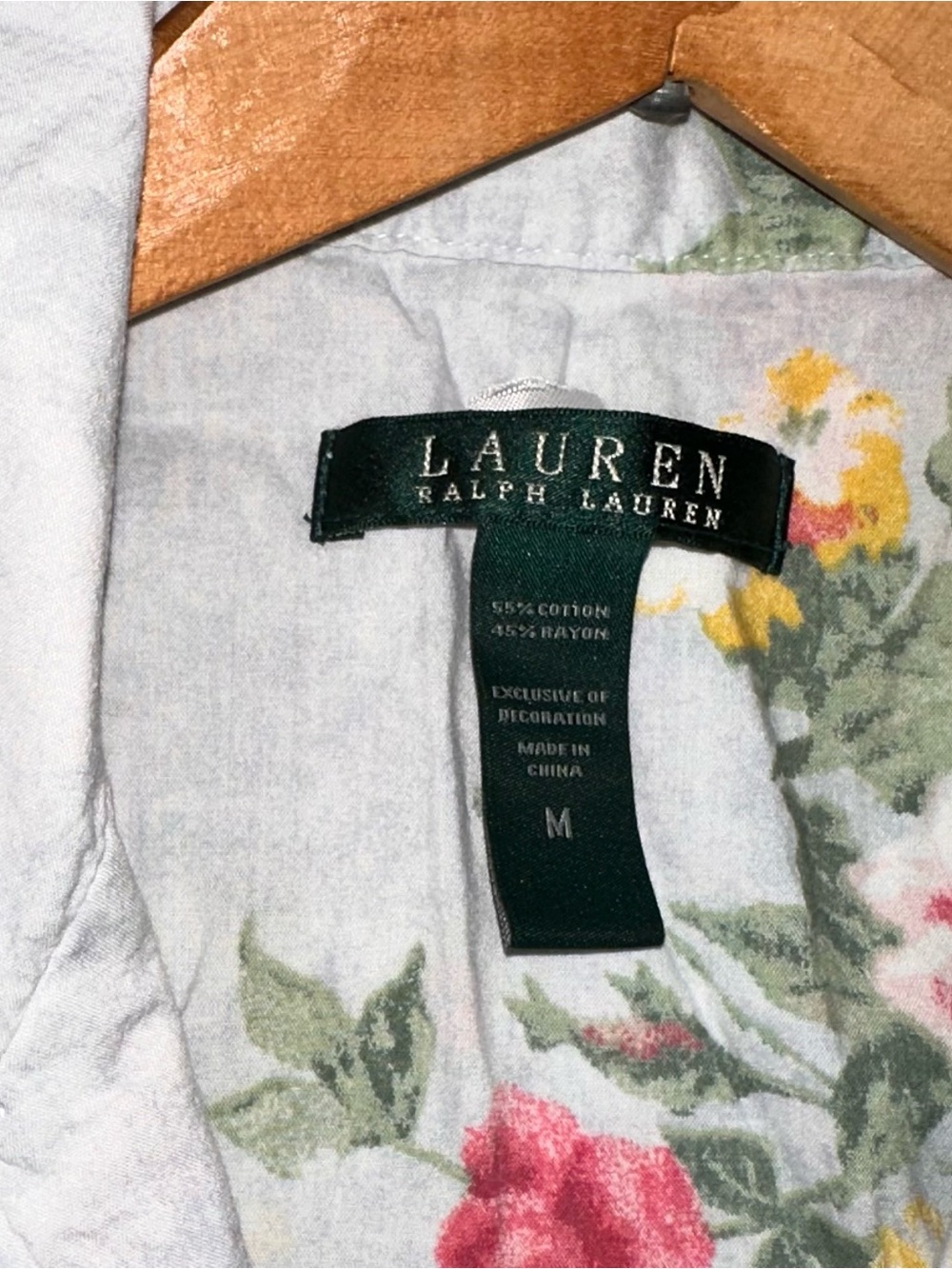 Lauren Ralph Lauren Light Blue Floral Cotton Nightshirt with Pink & Yellow Roses - Picture 3 of 6